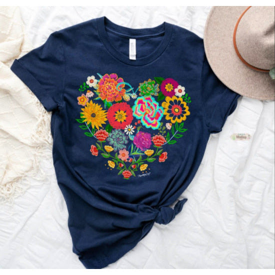 Fiesta Heart Navy Tee - Rhinestone Gal