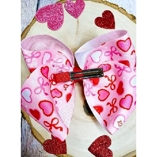 Valentine Candy Hearts Girls Hair Bow – 5.5”