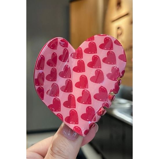 Pink Heart Print Acrylic Hair Clip
