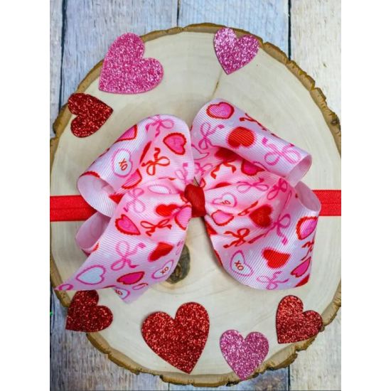 Girls Valentine Candy Hearts & Bows Hair Bow Headband
