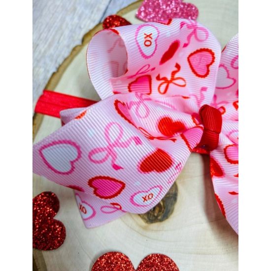 Girls Valentine Candy Hearts & Bows Hair Bow Headband