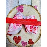 Girls Valentine Candy Hearts & Bows Hair Bow Headband