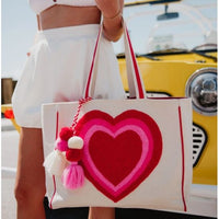 Beating Heart Chenille Canvas Tote Bag with Tassel