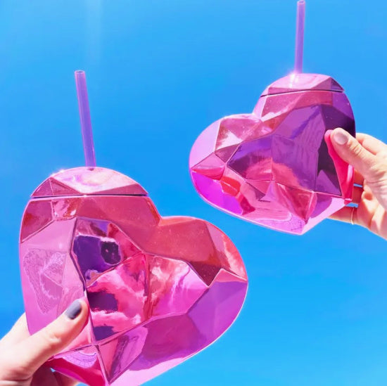 Pink Disco Heart Tumblers (Set of 2) - Rhinestone Gal