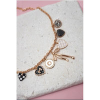 Gold Multi Charm Heart & Bow Necklace