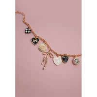 Gold Multi Charm Heart & Bow Necklace