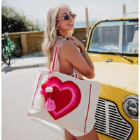 Beating Heart Chenille Canvas Tote Bag with Tassel