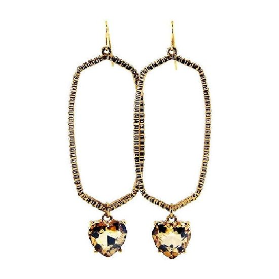 Gold Rhinestone Hexagon Earrings with Topaz Heart Stone - Rhinestone Gal