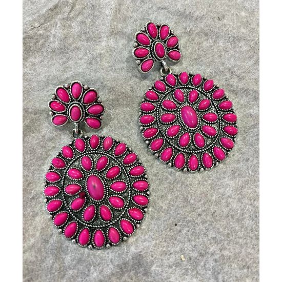 Hot Pink Double Cluster Concho Earrings