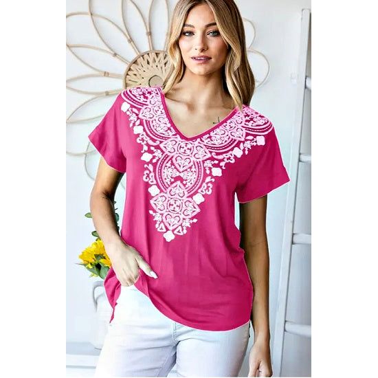 Fuchsia Damask Print Dolman Sleeve Plus Top