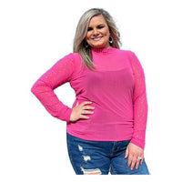 Hot Pink Mesh Long Sleeve Top accented with Rhinestones
