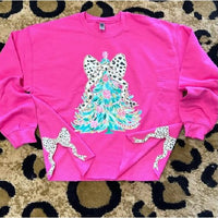 Hot Pink Christmas Tree & Leopard Bow Sweatshirt