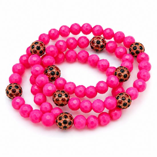 Hot Pink Crystal Leopard Accent Stretch Bracelet