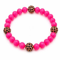 Hot Pink Crystal Leopard Accent Stretch Bracelet