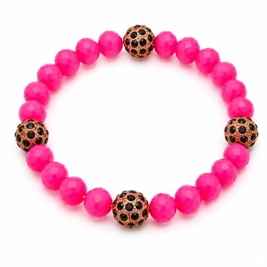 Hot Pink Crystal Leopard Accent Stretch Bracelet