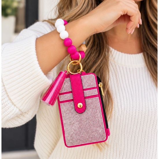 Rhinestone Beaded Wristlet Card Holder