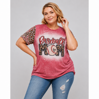Baseball Mom Bleached Graphic Tee with Leopard & Printed Sleeves