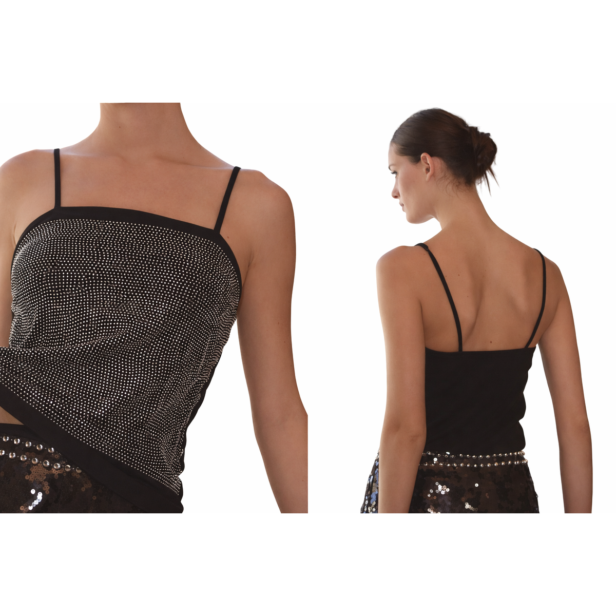 Black Rhinestone Square Neck Cami Tank Top