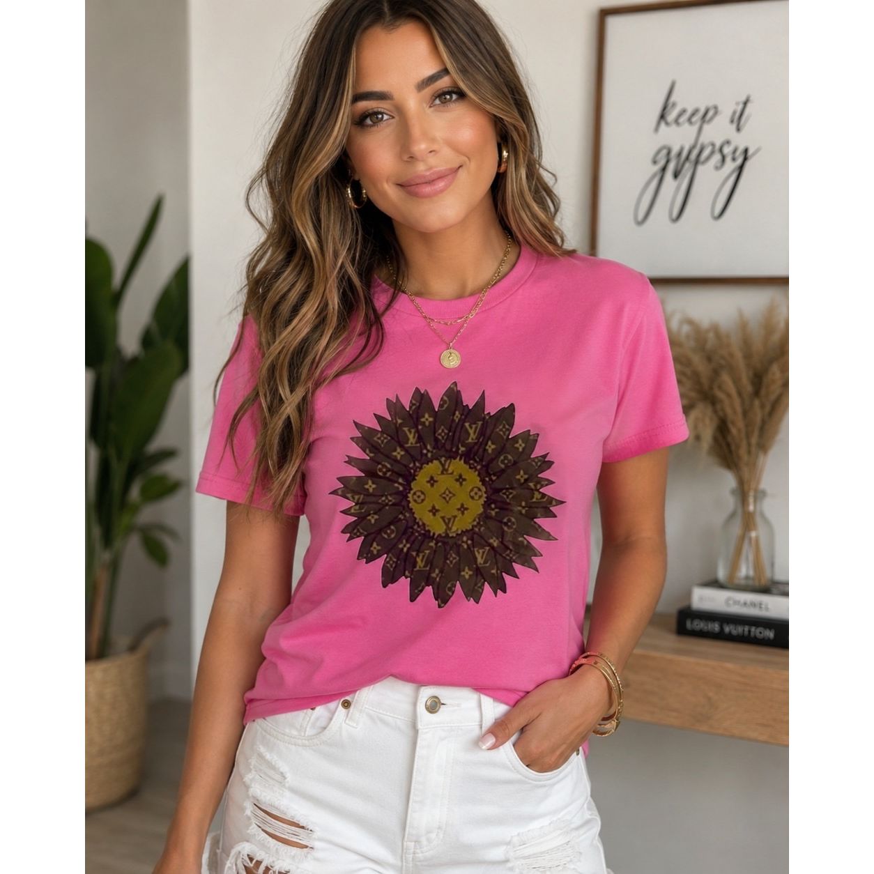 Pink Designer-Inspired Sunflower Tee