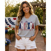 America the Beautiful Sequin Patriotic V-Neck Tee