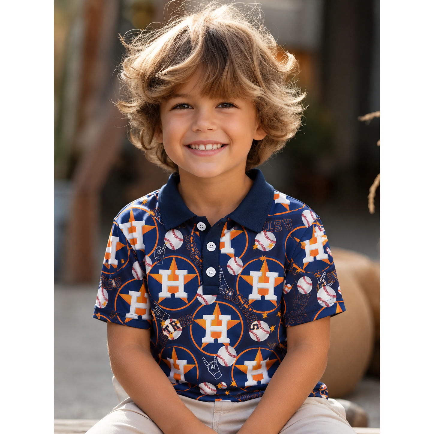Kids Astros Inspired Baseball Polo