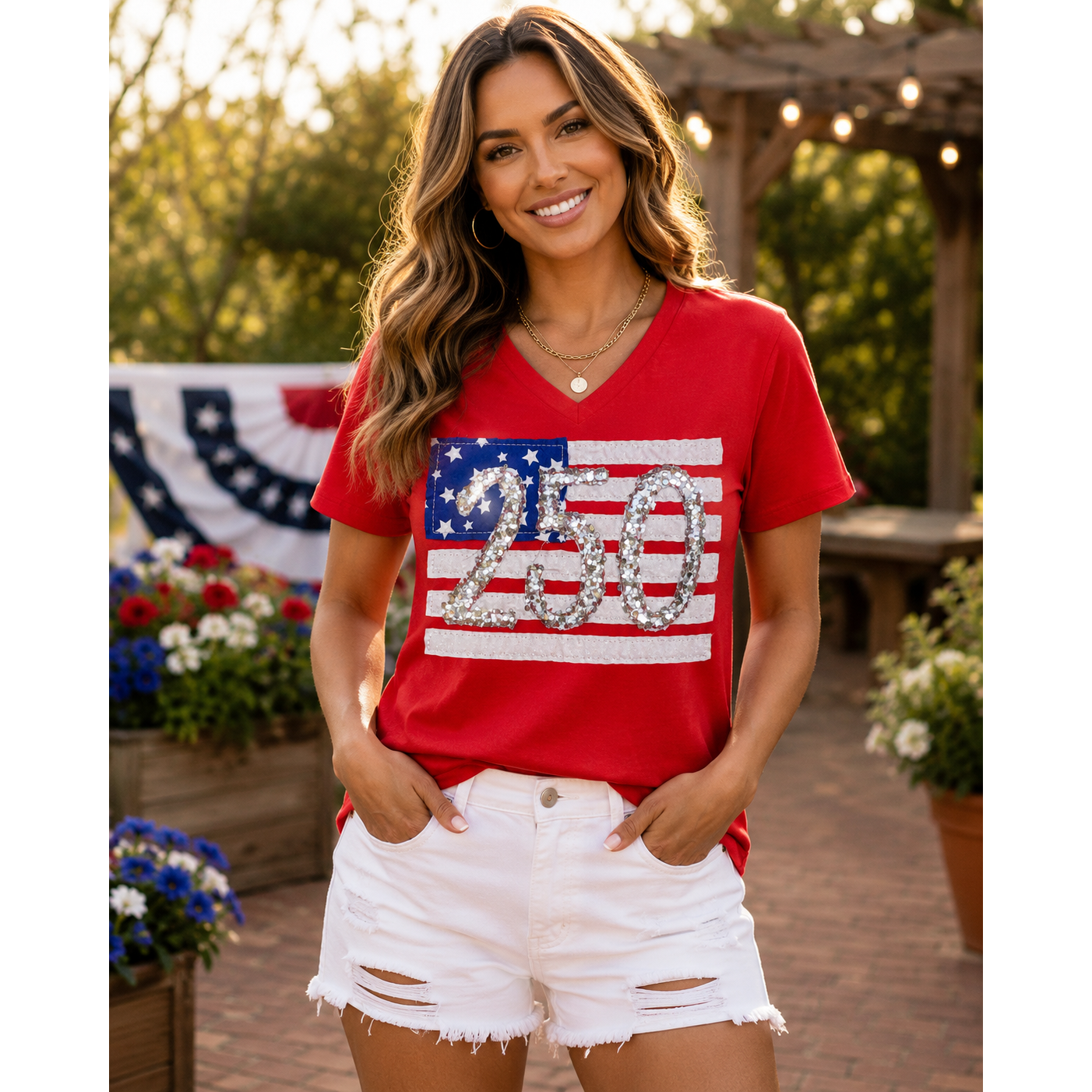 Sequin 250 Patriotic V-Neck Tee