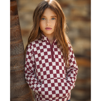 Girl's Mini Pep Rally Pullover – Maroon Checkered