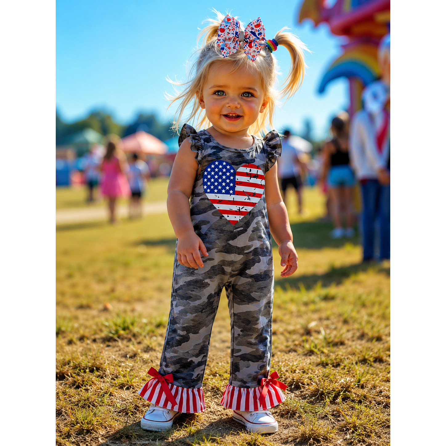 Girl's Camo Patriotic Romper