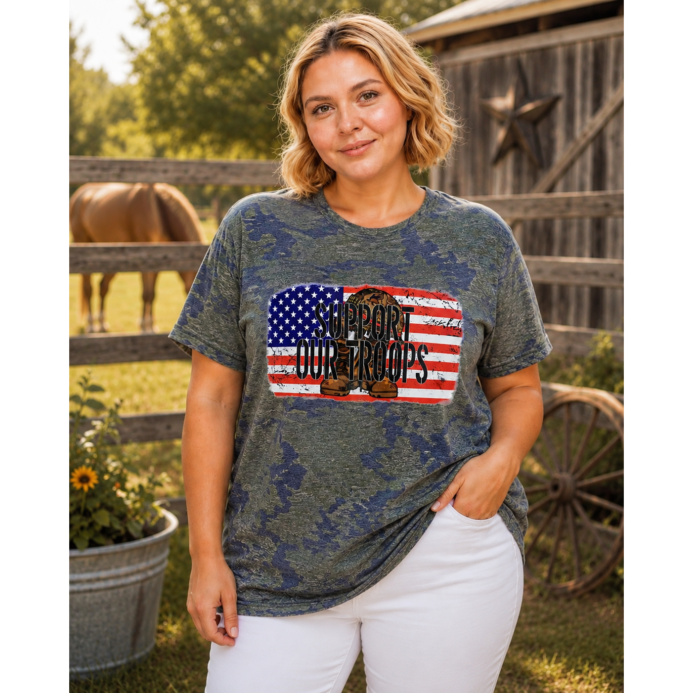 Support Our Troops Camo Flag Tee