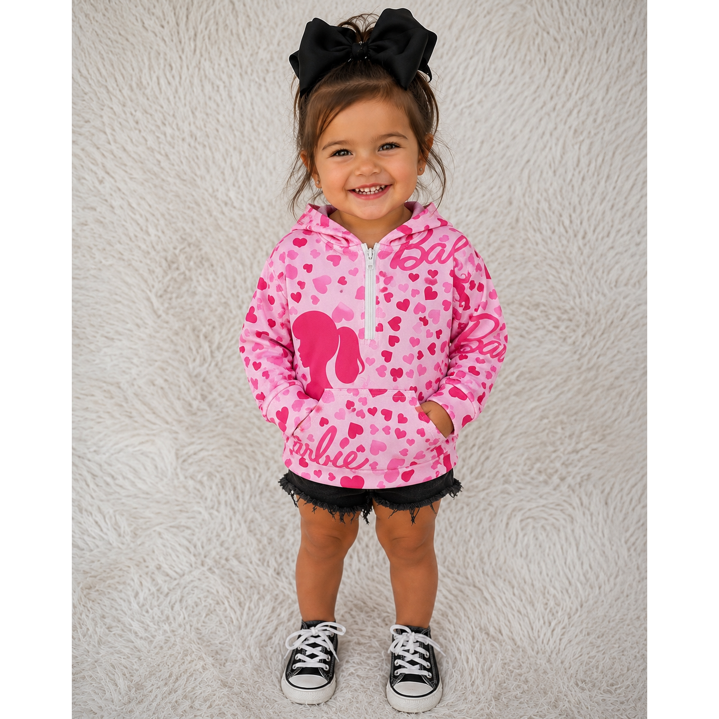 Girls Barbie Hearts Quarter Zip Hoodie