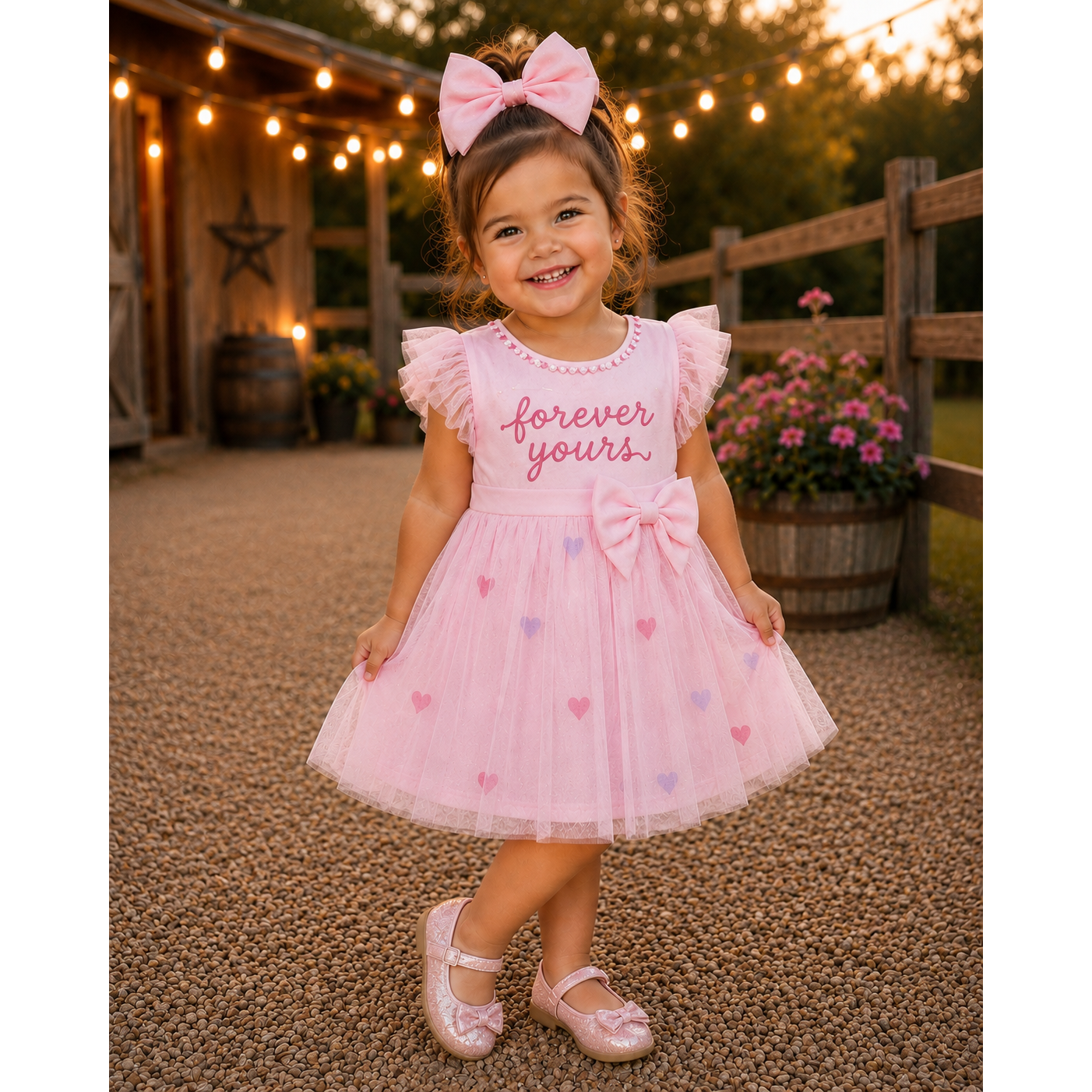 Girl's Forever Yours Pink Heart Tulle Dress