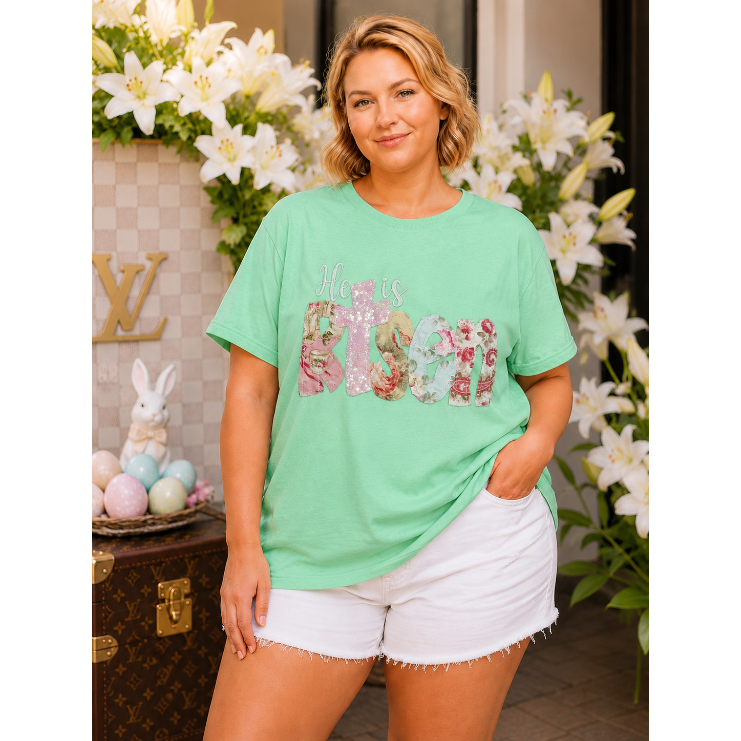He Is Risen Floral Patch Tee