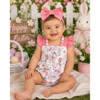 Pink Ruffle Strap Bunny Floral Baby Onesie