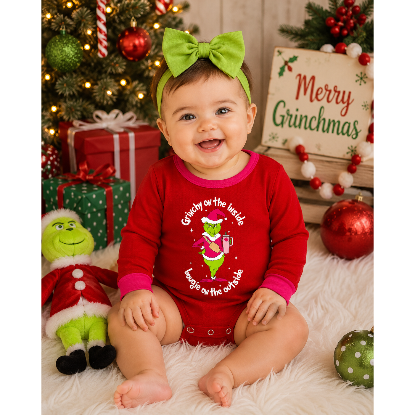 Grinchy on the Inside Bougie on the Outside Baby Onesie