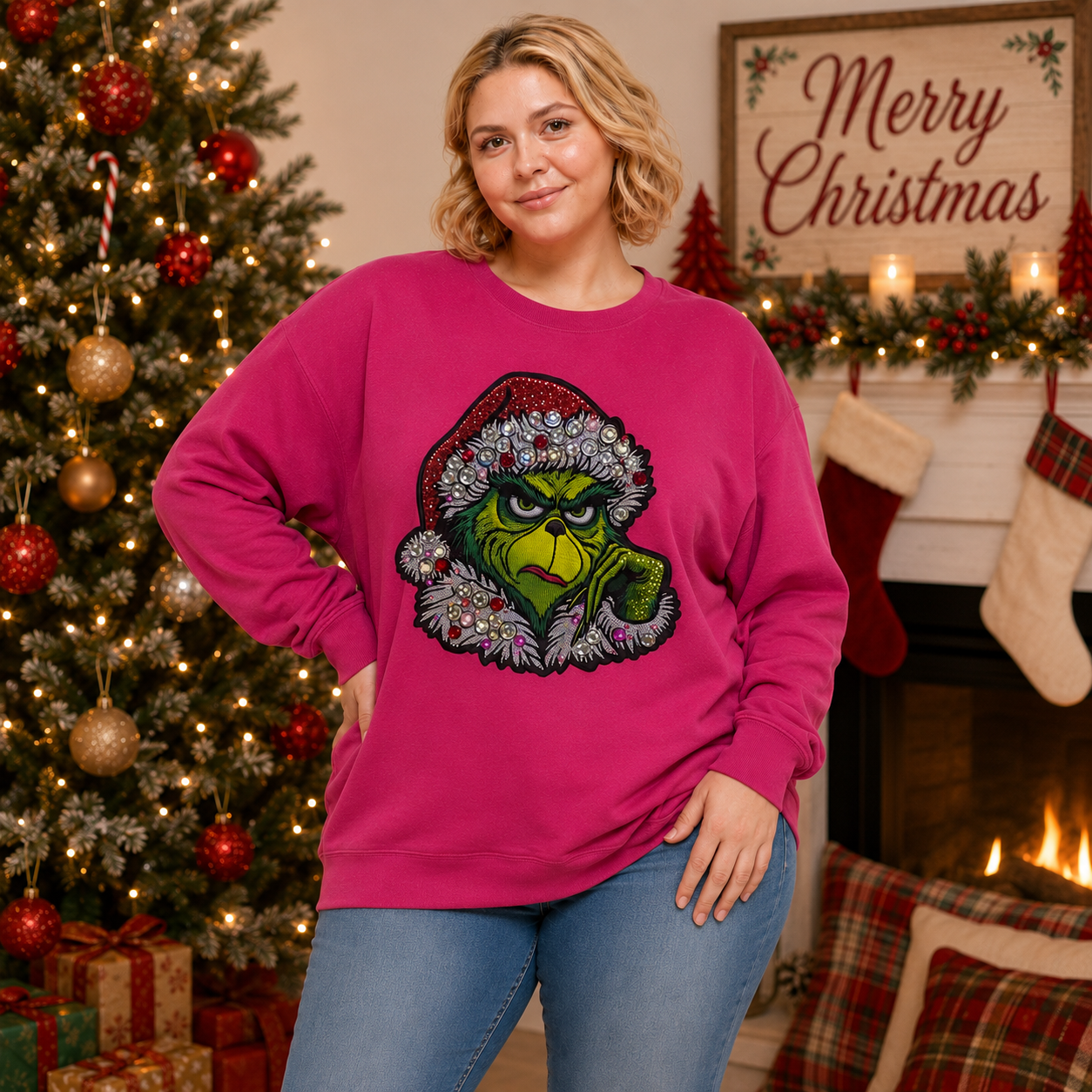 Blinged Out Grinch Holiday Sweatshirt