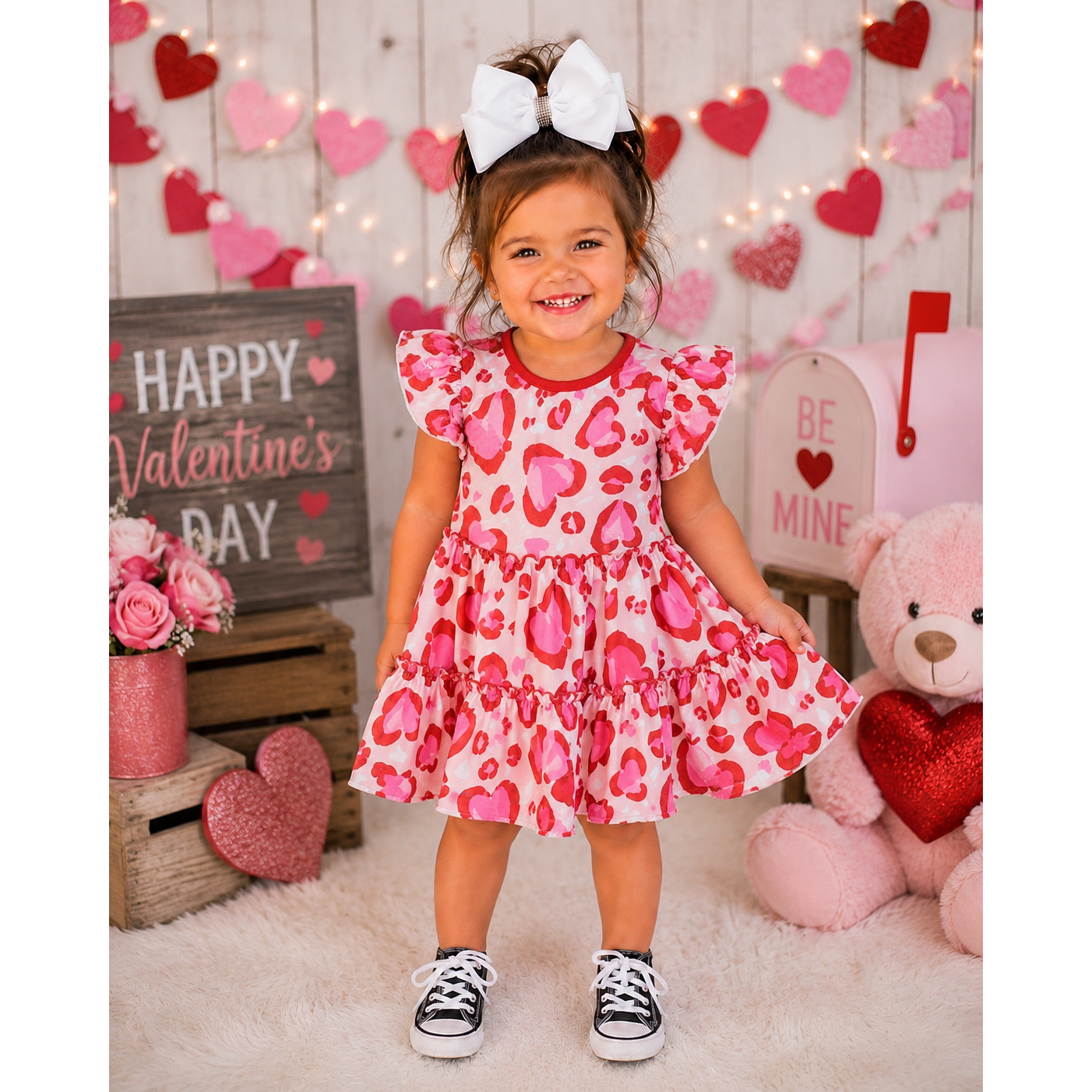 Girls Pink Heart Twirl Dress