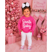 Girls Hot Pink “Santa Baby” Distressed Sweater – Holiday Knit