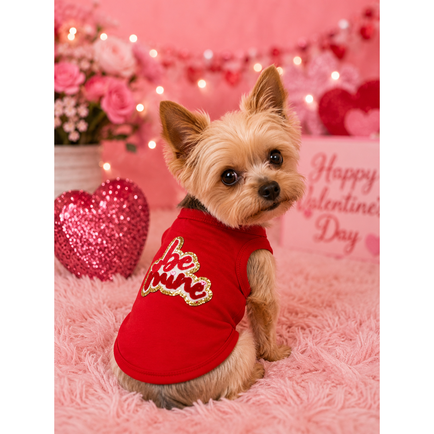 Valentine Red Dog Tee – Heart Patch or Rhinestone Wings