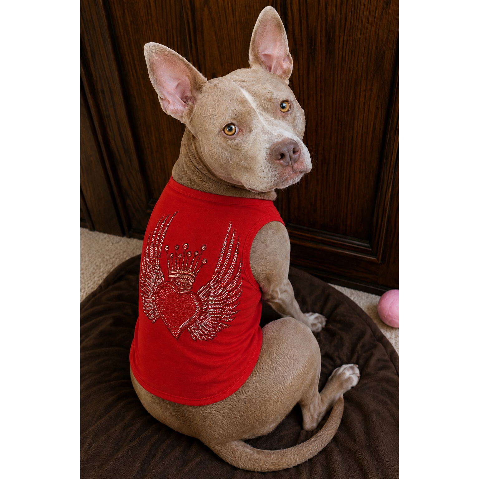 Valentine Red Dog Tee – Heart Patch or Rhinestone Wings