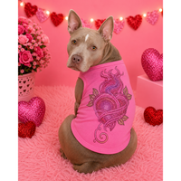 Valentine’s Pink Dog Tank – Patch & Rhinestone Flaming Rose Design