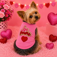 Valentine’s Pink Dog Tank – Patch & Rhinestone Flaming Rose Design