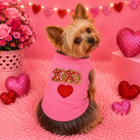 Valentine’s Pink Dog Tank – Patch & Rhinestone Flaming Rose Design