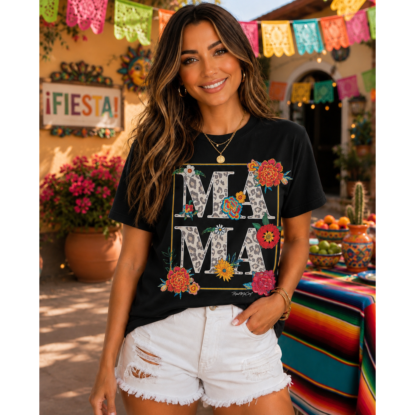 Fiesta Mama Floral Leopard Graphic Tee