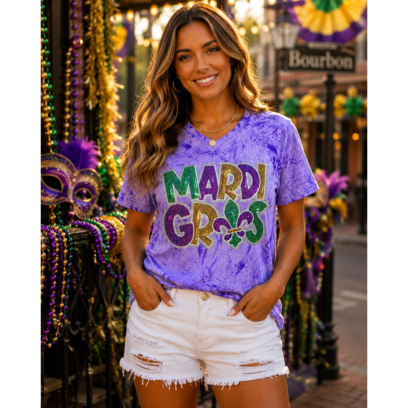 Mardi Gras Sequin Patch Pigment Dyed Tee