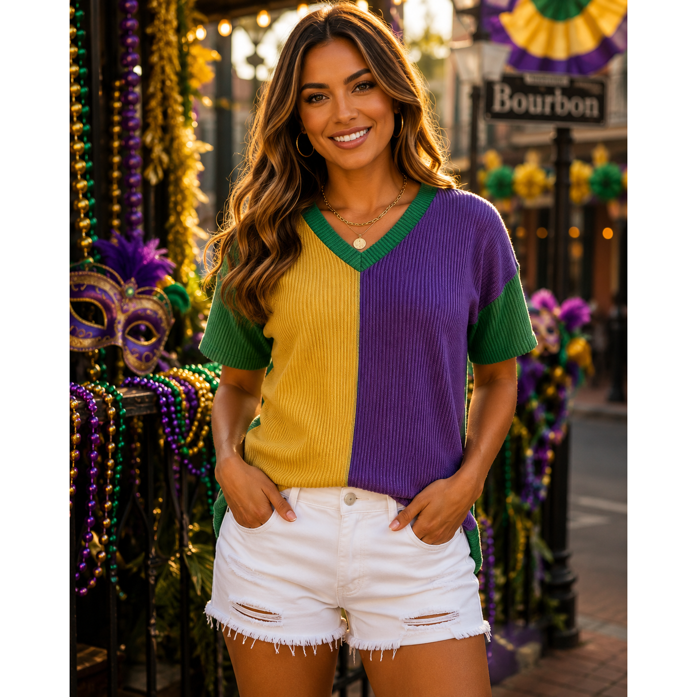 Bourbon Street Ribbed Color Block Top