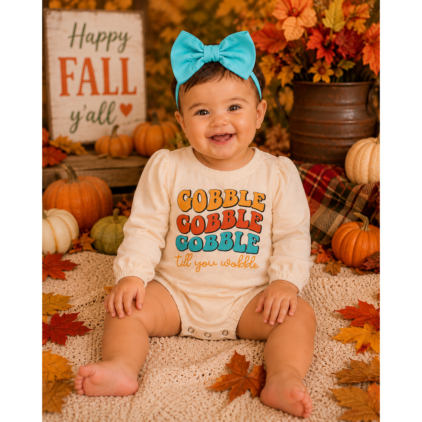 Gobble Gobble Gobble Baby Romper – Long Sleeve Thanksgiving Onesie