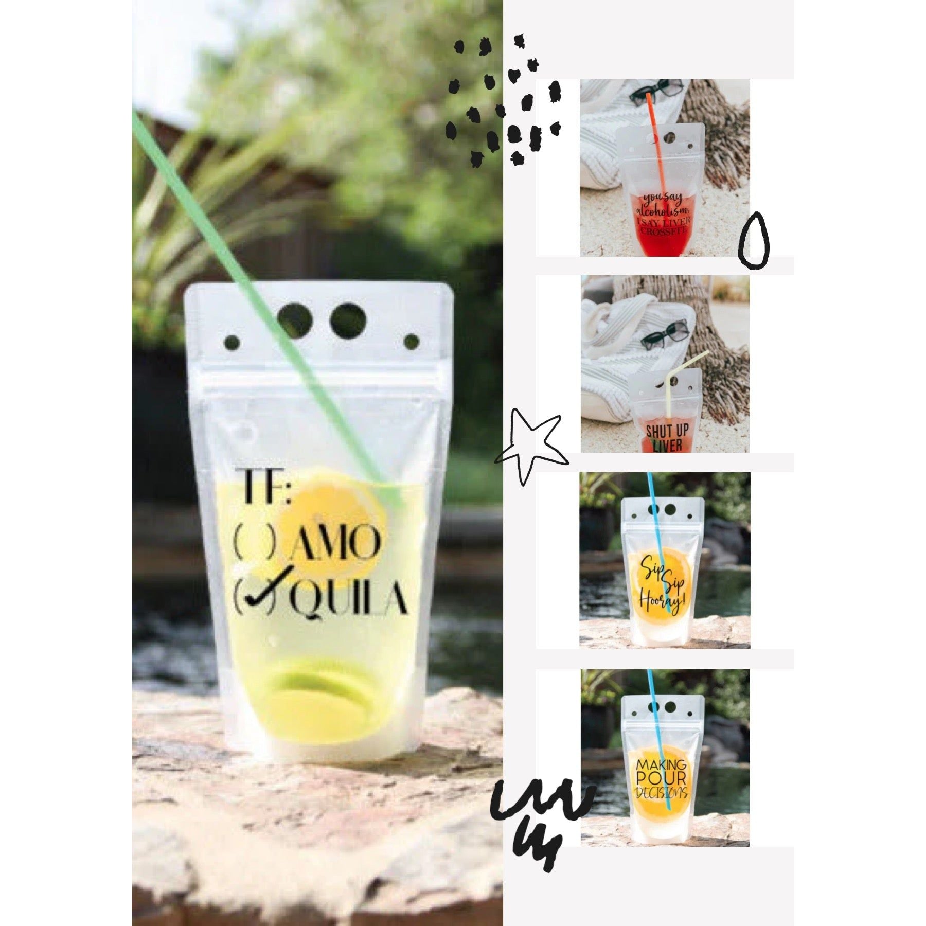 Reusable Drink Pouch with Funny Sayings and Straw - Rhinestone Gal