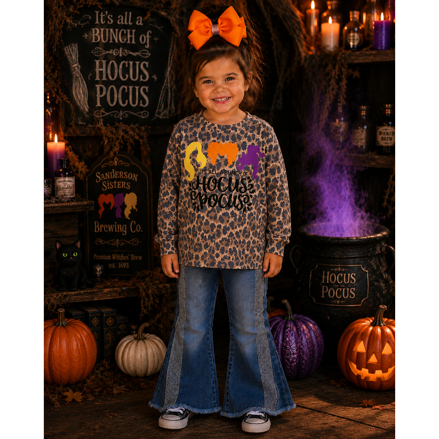 Girls Leopard “Hocus Pocus” Halloween Top