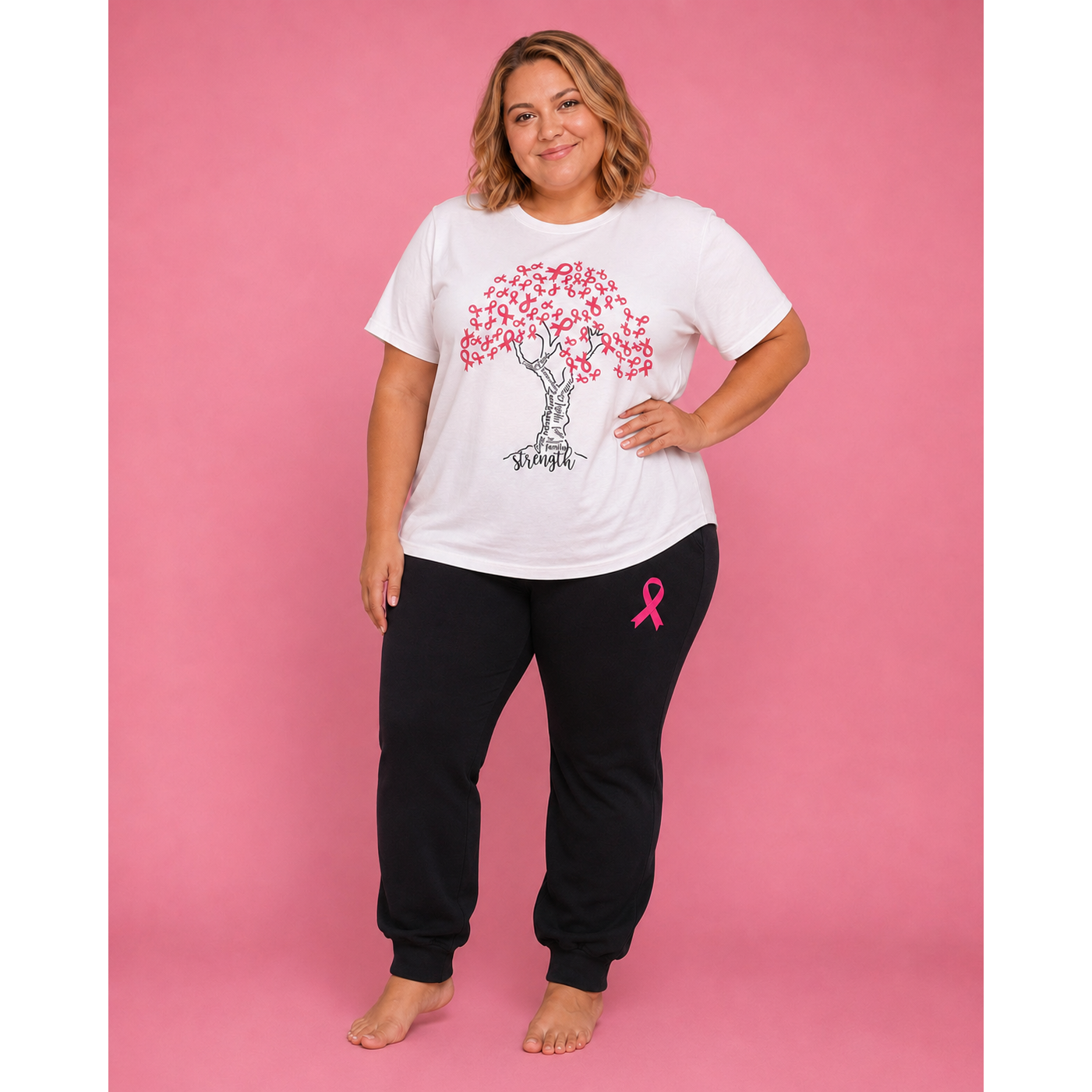 Pink Ribbon Tree Jogger Set