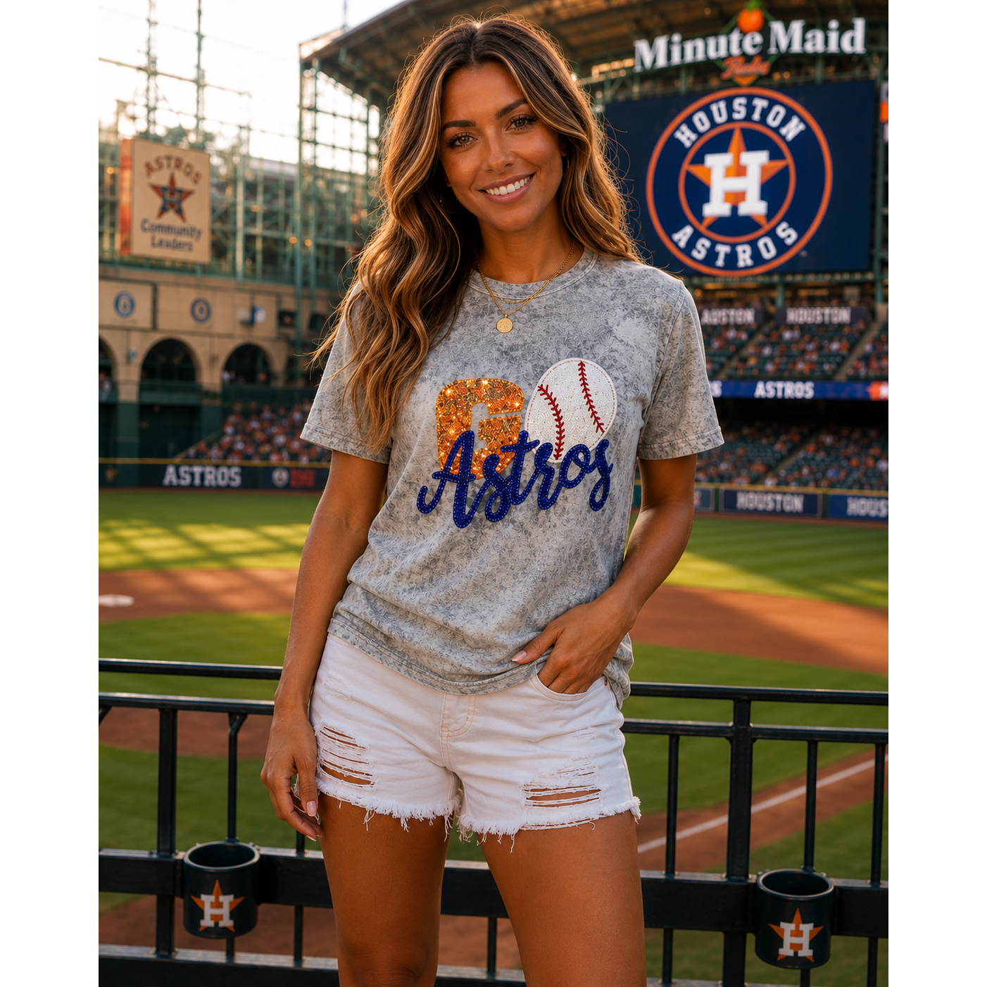 Marble Gray GO Astros Sequin Tee